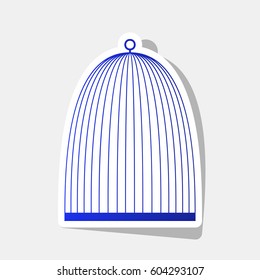 Bird cage sign. Vector. New year bluish icon with outside stroke and gray shadow on light gray background.