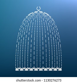 Bird cage sign. Vector. White textured icon at lapis lazuli gradient background.