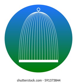 Bird cage sign. Vector. White icon in bluish circle on white background. Isolated.