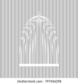Bird cage sign. Vector. White icon on grayish striped background. Optical illusion.