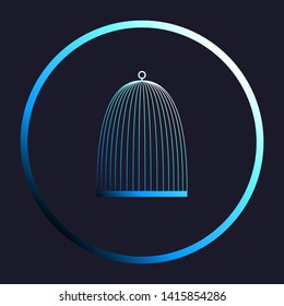 Bird cage sign. White, cyan and blue gradient icon as round button in white shell at dark blue background. Illustration.