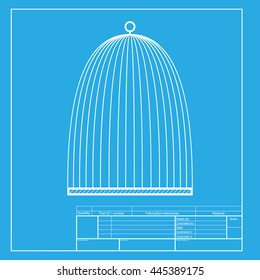 Bird cage sign. White section of icon on blueprint template.