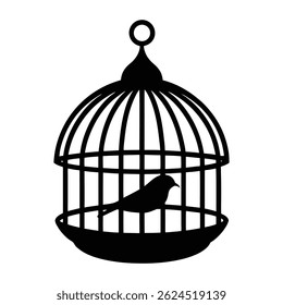 Bird in a Cage Silhouette: Confinement and Freedom Concept