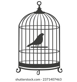 bird cage in vector. black detailed silhouette. Symbolic image of a prison. Parrot lion pigeon. Template for logo poster icon for application website. A series of animal images in flat style