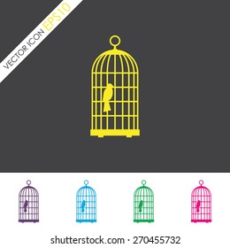 The bird in the cage vector icon.