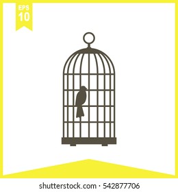 The bird in the cage vector icon.