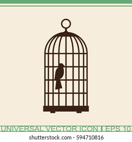 The bird in the cage vector icon.