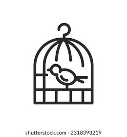 Bird in Cage Vector Icon. Vector Outline Editable Sign of Domestic Pet Bird Housing, Canaries Clinic Services and Bird keeping.