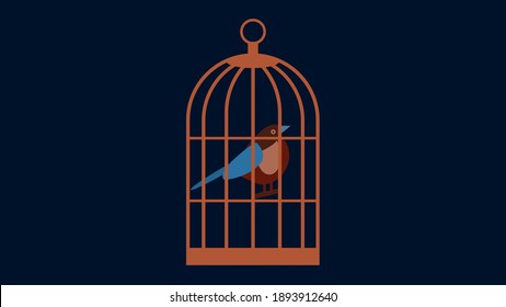 Bird In A Cage. Vector Illustration