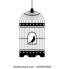 Bird in cage vector silhouette.