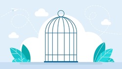 Bird Cage. Vintage Empty Birdcage Of Metal Jail With Closed Door Isolated On White Background. Birdcage. Steel Traps. Vintage Bird Cage. Flat Style. Vector Illustration