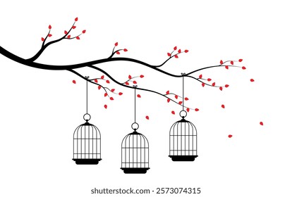 Bird cages on tree branch