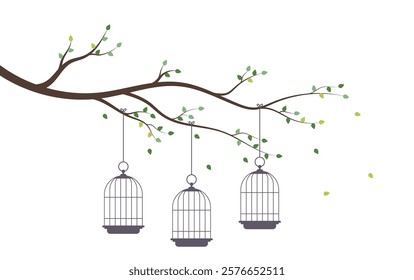 Bird cages on tree branch