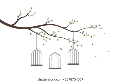 Bird cages on tree branch