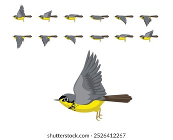 Pájaro Canadá Warbler Secuencia de animación de vuelo Vector de dibujos animados