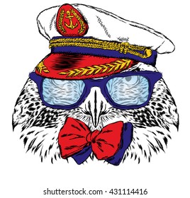 Bird in the captain's cap. Vector illustration for greeting card, poster, or print on clothes.