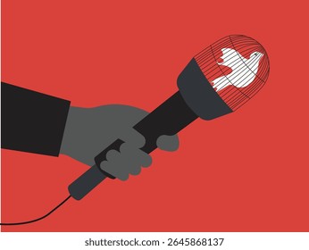 A bird captive inside microphone, illustrating censorship in freedom of expression