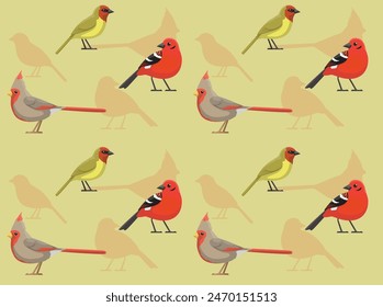 Bird Cardinal Tanager Pyrrhuloxia Cartoon Nette nahtlose Bildschirmhintergrund Hintergrund