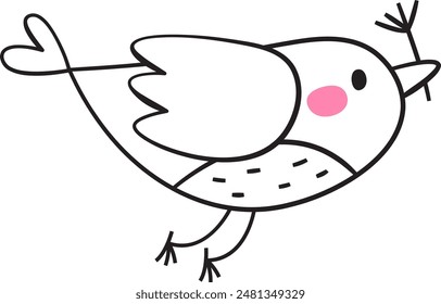 Bird Carry Plant Outline Vector Illustration
