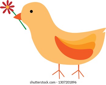 A bird carrying a flower