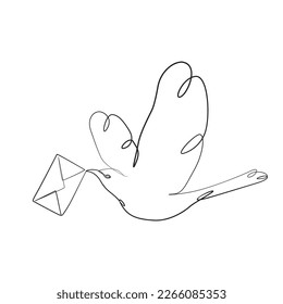Bird carrying letter envelope in its mouth elegant continues line artwork