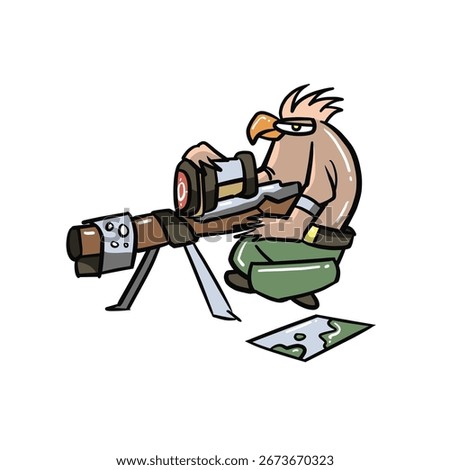 A bird carrying a long-range weapon