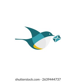 bird carrying mail. Bird postman flying with envelope. Vector illustration