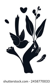 Bird Carrying Olive Branch Vector