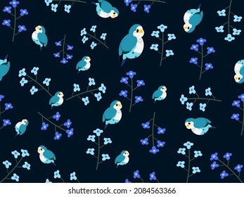 personaje de caricatura de pájaro patrón sin fisuras sobre fondo azul