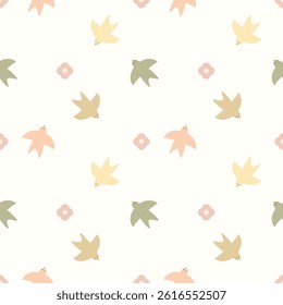 Bird cartoon so cute. On flower background. Pattern seamless vector illustration. 