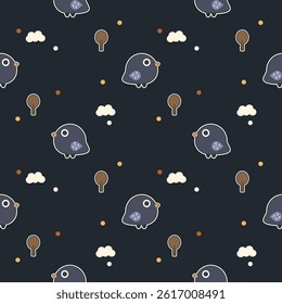 Bird cartoon so cute. On tree cloud background. Pattern seamless vector illustration. 
