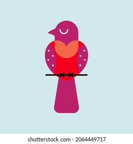 Bird in cartoon geometric style. Flat illustration with abstract bird. Vector art