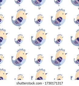 Bird cartoon pattern - vector simple texture. Seamless pattern for textile, napkins, tablecloths, wrapping paper. Vector flat illustration.
