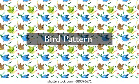 Bird Cartoon Pattern,Vector illustration for cute design,Stylish decorative label. 