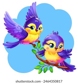 Bird in cartoon style. Cheerful Bird. Bird for children. Vector illustration.