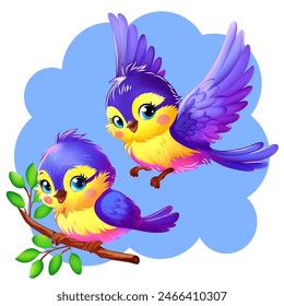 Pájaro en estilo de dibujos animados. Alegre pájaro. Pájaro para niños. Ilustración vectorial.