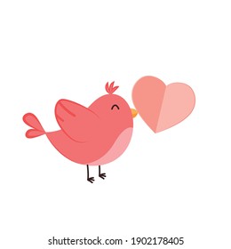 Bird cartoon vector. Bird and paper heart vector.