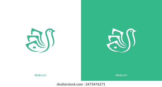 Bird Cash Logo Designs, Bird and Wing Money with Minimalist Style Logo, Icon, Symbol, Vector, Design Template.