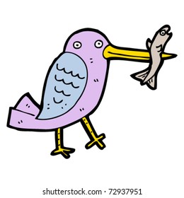 bird catching fish cartoon