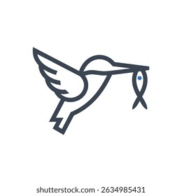 Bird catching fish Icon Isolated On White Background