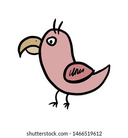 Bird character with angry look. Hand drawn cartoon doodle vector ink illustration isolated on white background.