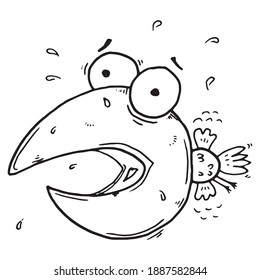 Bird character. Vector cartoon frightened crow.