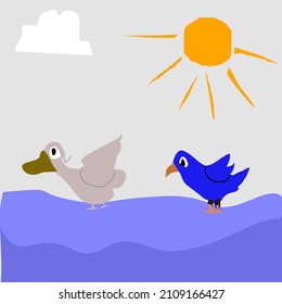 Ave Persiguiendo Una Ilustración Del Vector De Pato Para Niños