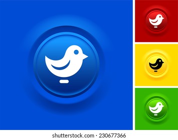 Bird Chat on Blue Bevel Round Button