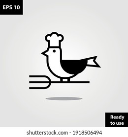 Bird chef with fork restaurant  logo company, logo vector template design. Ready to use, easy for edit.

