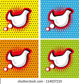 Bird Chicken Speech Bubble in Pop-Art Style backgrounds set