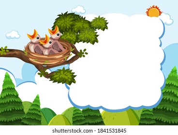 Bird and chicks banner template illustration