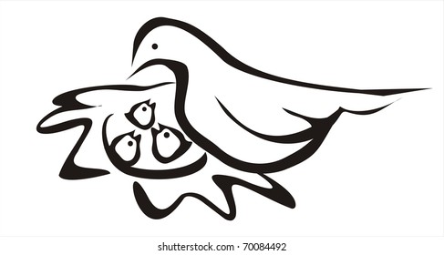 bird and chicks icon in black simple lines