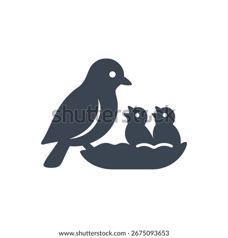 Bird with Chicks Nest Icon Isolated On White Background