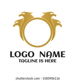 Bird in circle golden frame abstract vector logo design template. Luxury emblem concept icon.
